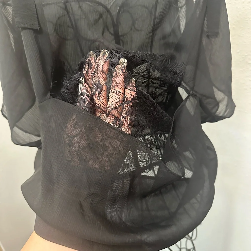 Jessica Simpson Black Sheer Ruffled Blouse - Picture 12 of 15